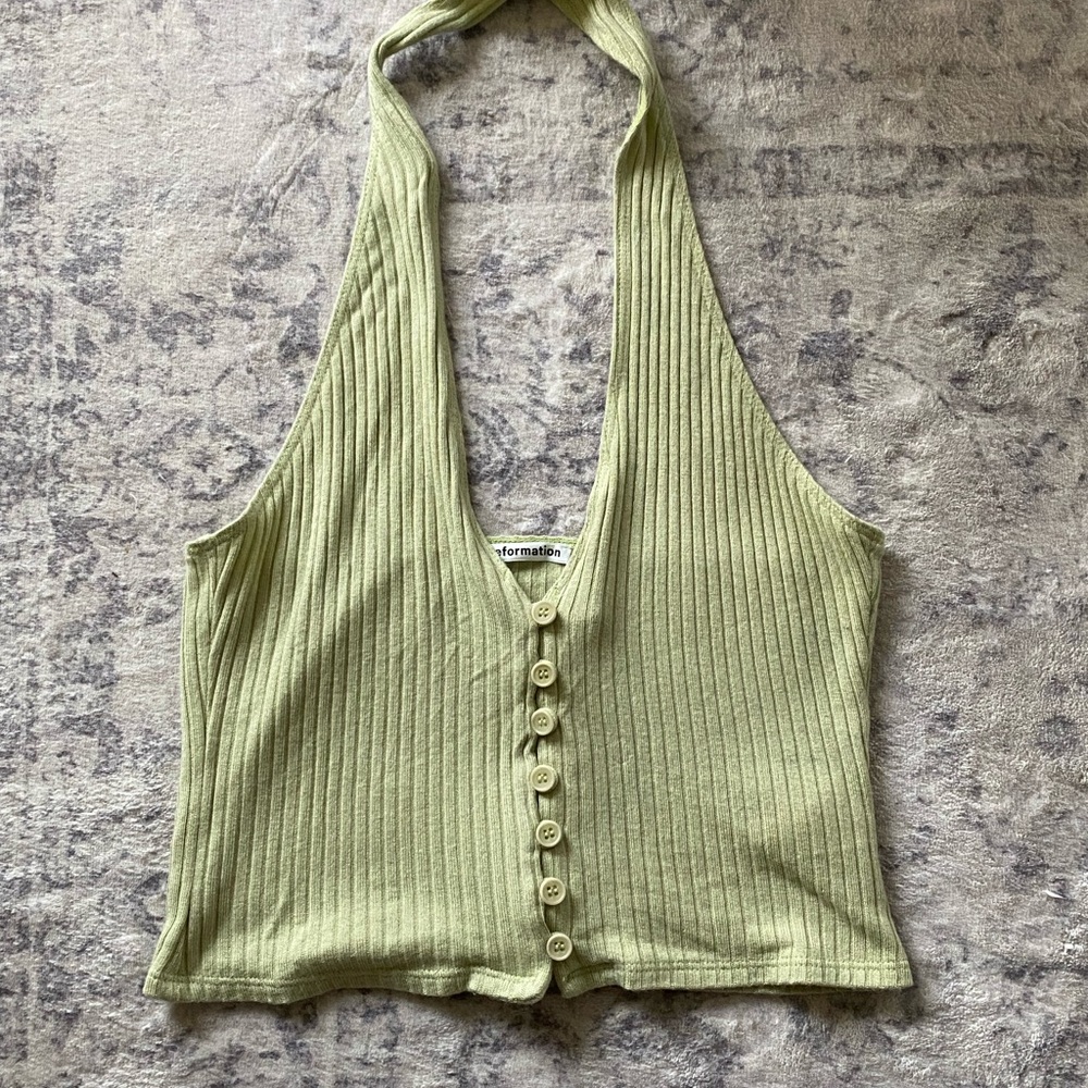 Reformation Green Ribbed Crop Top